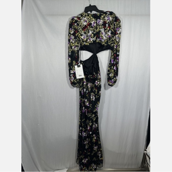 NWT $598 Mac Duggal [ 6 ] Floral‎ Sequined Cutout Long Sleeve Gown Black - Picture 10 of 16